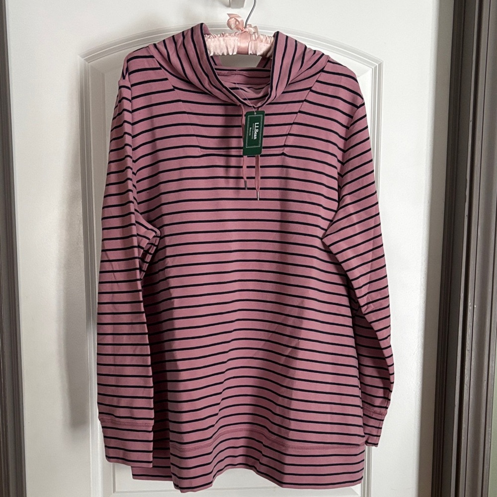 L.L. Bean Pink and Black Women's funnel neck top